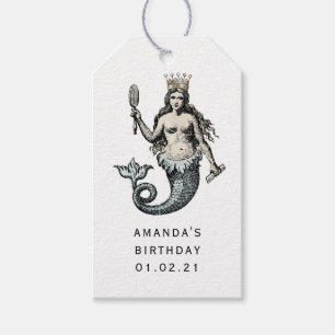 Etiqueta Para Presente Sereia Dourada e Prateada Vintage
