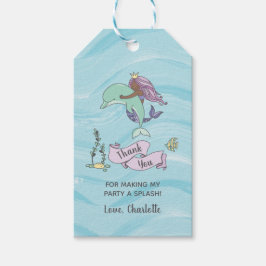 Etiqueta Para Presente Sereia Púrpura da Pele Escura com Golfinho Obrigad