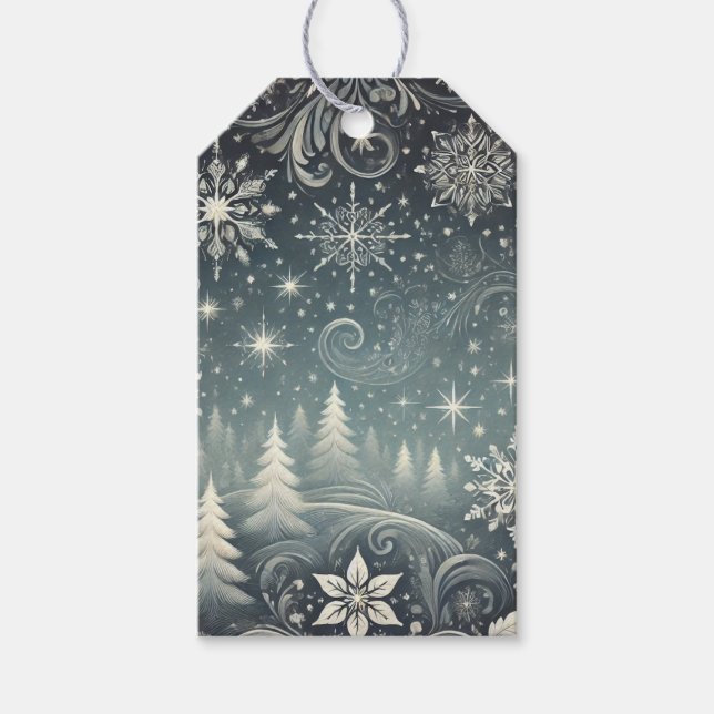 Etiqueta Para Presente Serene Snowy Forest Gift Tags (Frente)