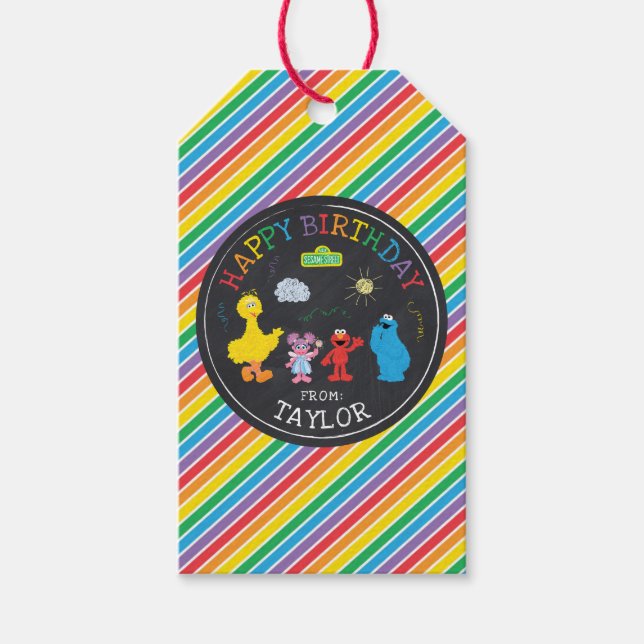 Etiqueta Para Presente Sesame Street Chalkboard Rainbow Aniversário De (Frente)