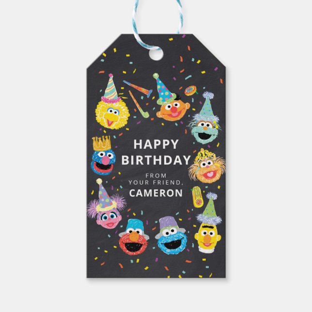 Etiqueta Para Presente Sesame Street Pals Confetti Feliz Aniversário de (Frente)