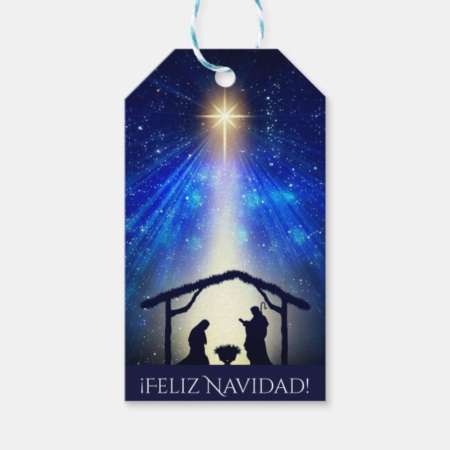 Etiqueta Para Presente Seu Texto Feliz Navidad Azul Natal (Frente)