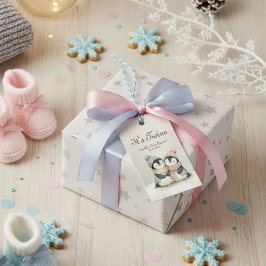 Etiqueta Para Presente Seus Gêmeos pinguim Inverno Churrasco de Bebê Meni