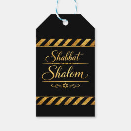 Etiqueta Para Presente Shabbat Shalom Judaico Judaísmo Ouro Luxo Preto