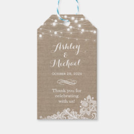 Etiqueta Para Presente Shabby Burlap String Lights Lace Casamento Obrigad