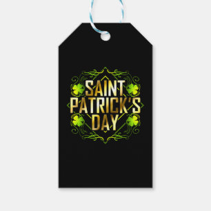 Etiqueta Para Presente Shamrock Verde e Ouro - Letra Saint Patricks