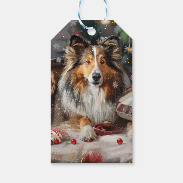 Etiqueta Para Presente Shetland Sheepdog Natal Festivo (Frente)