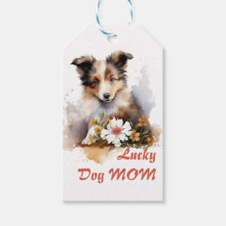 Etiqueta Para Presente Shetland Sheepdog Puppy Pet Watercolor Fllower