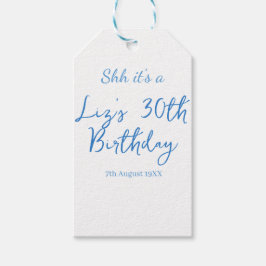 Etiqueta Para Presente shh é um aniversário de 30 anos nome data azul sim