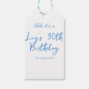 Etiqueta Para Presente shh é um aniversário de 30 anos nome data azul sim