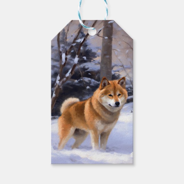 Etiqueta Para Presente Shiba Inu Deixe Nevar Natal (Frente)