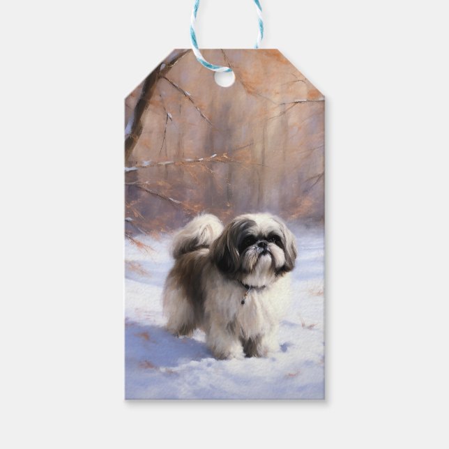 Etiqueta Para Presente Shih Tzu Deixe-O Neve Natal (Frente)