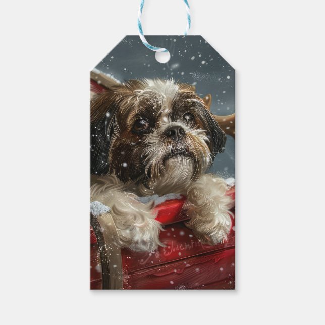 Etiqueta Para Presente Shih Tzu Dog Natal Festivo (Frente)