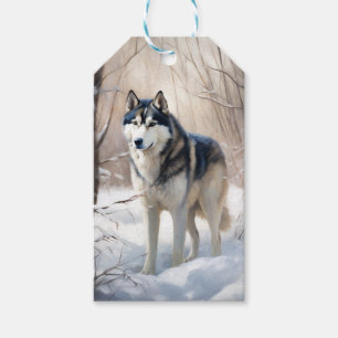 Etiqueta Para Presente Siberian Husky Deixe-o nevar no Natal