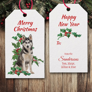 Etiqueta Para Presente Siberian Husky Red Berry Holly Natal