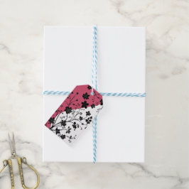 Etiqueta Para Presente Silhueta Floral Preta Elegante a Rosa e Branco