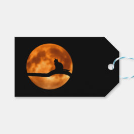 Etiqueta Para Presente Silhute de um Gato Negro em uma Árvore