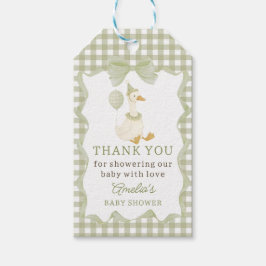 Etiqueta Para Presente Silly Goose Green Gingham Baby Shower Gift Tag