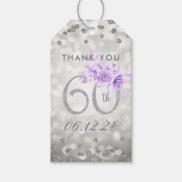 Etiqueta Para Presente Silver 60º Aniversário Obrigado Luzes de Glam Roxo