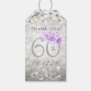 Etiqueta Para Presente Silver 60º Aniversário Obrigado Luzes de Glam Roxo