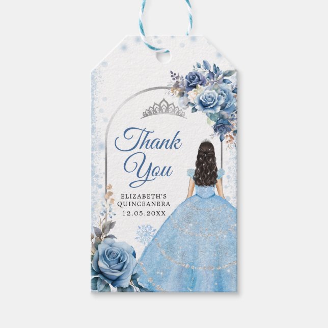 Etiqueta Para Presente Silver Blue Magical Snowflake Mis Quince Obrigado (Frente)