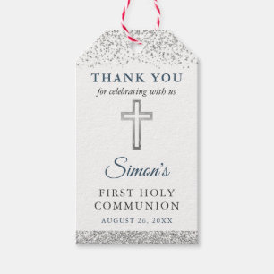 Etiqueta Para Presente Silver Glitter Primeira Comunhão Sagrada Obrigado