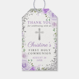 Etiqueta Para Presente Silver Purple Floral 1rua Santa Comunhão Obrigado