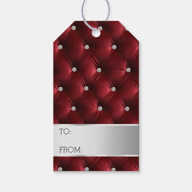 Etiqueta Para Presente Silver Red Luxury Faux Velvet Natal (Frente)