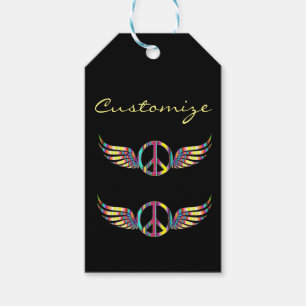 Etiqueta Para Presente Símbolo de Paz Hippie Winged Thunder_Cove