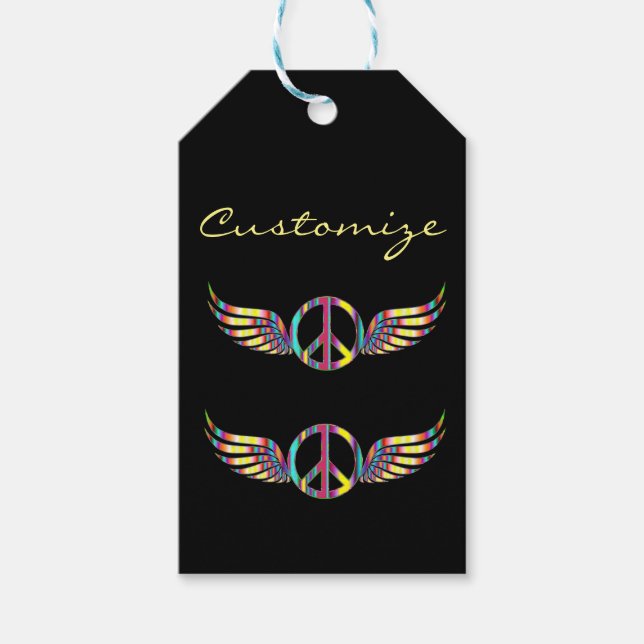 Etiqueta Para Presente Símbolo de Paz Hippie Winged Thunder_Cove (Frente)