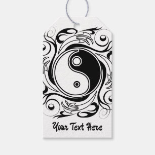 Etiqueta Para Presente Símbolo Yin & Yang Preto e Branco Estilo Tatuagem