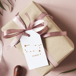 Etiqueta Para Presente Símbolo Zodiac Moderno Gemini Dourado Ar de elem