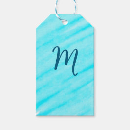 Etiqueta Para Presente simple blue whi watercolor lines add your monogram