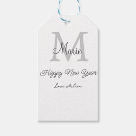 Etiqueta Para Presente simple minimal happy new year monogram gray name 