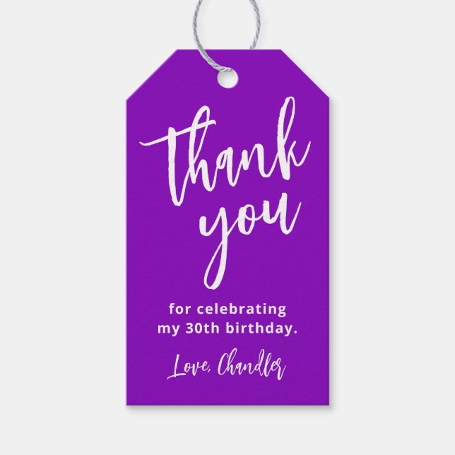 Etiqueta Para Presente Simples Agradecimento de Aniversário Roxo e Branco (Frente)