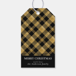 Etiqueta Para Presente Simples e Dourada Xadrez de Buffalo Feliz Natal