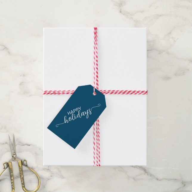Etiqueta Para Presente Simples Elegante Mínimo Azul Teal E Branco (Com cordão)