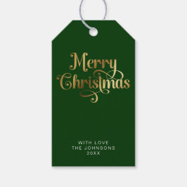 Etiqueta Para Presente Simples Elegante Retro Verde e Dourado Feliz Natal