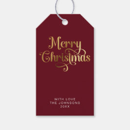 Etiqueta Para Presente Simples Elegante Retro Vermelho e Dourado Feliz Na