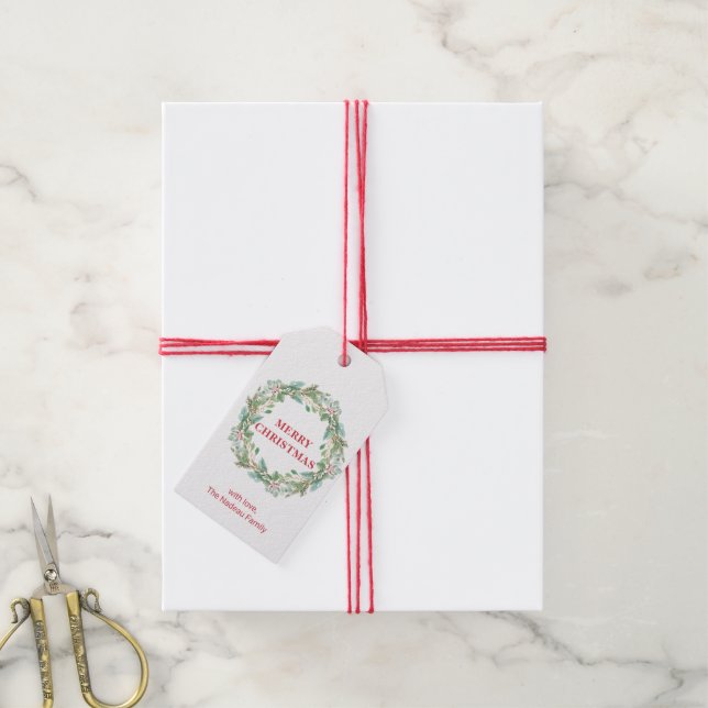 Etiqueta Para Presente Simples Elegante Wreath Joy Natal Moderno (Com cordão)