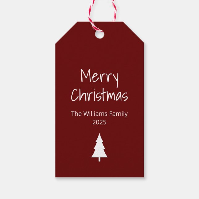 Etiqueta Para Presente Simples Evergreen Red Modern Boho Natal (Frente)