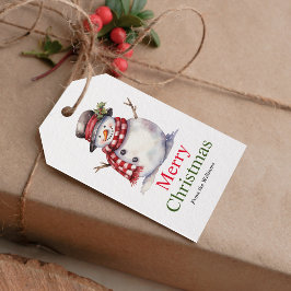 Etiqueta Para Presente Simples Feliz Natal Snowman Red | Verde