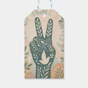 Etiqueta Para Presente Sinal de Paz Floral Retro & Arte de Pombo Sol Bot