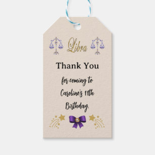 Etiqueta Para Presente Sinal Zodíaco Dourado Glitter Libra Aniversário