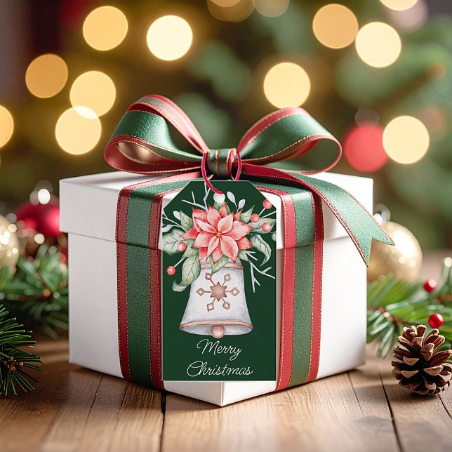 Etiqueta Para Presente Sino de Natal Pastel com poinsettia (Criador carregado)