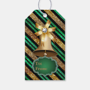 Etiqueta Para Presente Sino Dourado Verde Dourado & Brilho Falso Preto