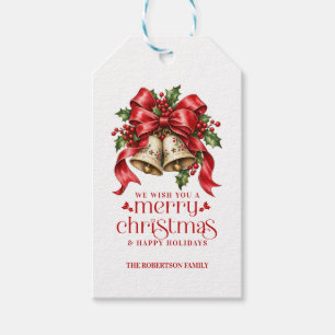 Etiqueta Para Presente Sinos de Natal e Decoração de Azevinho