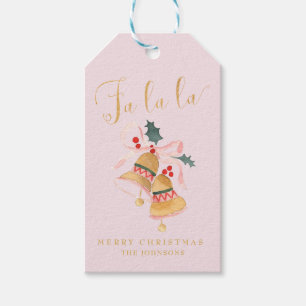Etiqueta Para Presente Sinos Rosa Dourados do Shabby de Natal Tags de Pre
