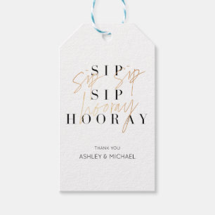 Etiqueta Para Presente Sip Sip Hooray Black White Festa de noivado Dourad