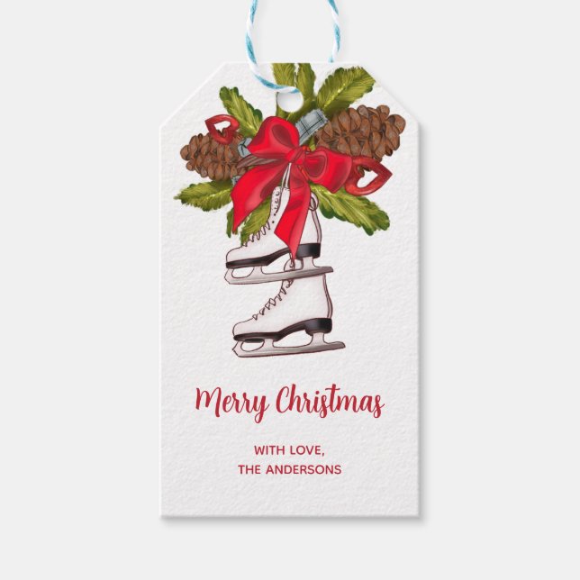 Etiqueta Para Presente Skates de gelo Feliz Natal (Frente)